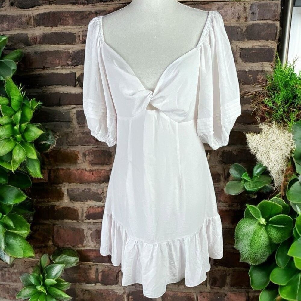 Saints And Secrets Womens White Puff Sleeve Mini Dress Size Large